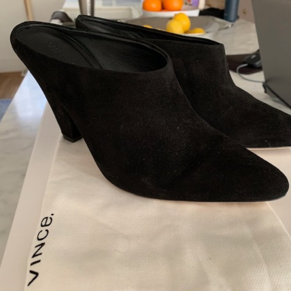 Vince - black heeled mules Sz 7 w/ Box and Shoebag